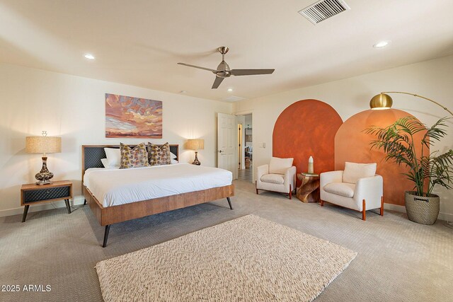 1911 E Claremont St, Phoenix, AZ 85016 - bedroom with carpet floors, ceiling fan, recessed lighting, and visible vents