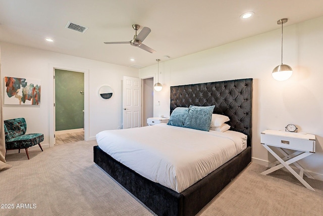 1911 E Claremont St, Phoenix, AZ 85016 - bedroom featuring baseboards, light carpet, recessed lighting, and visible vents