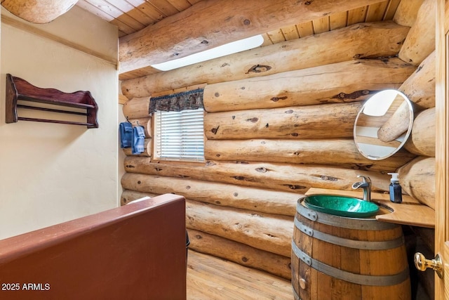 view of sauna featuring wood finished floors