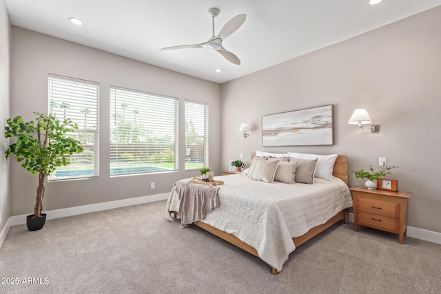 bedroom featuring carpet floors and ceiling fan