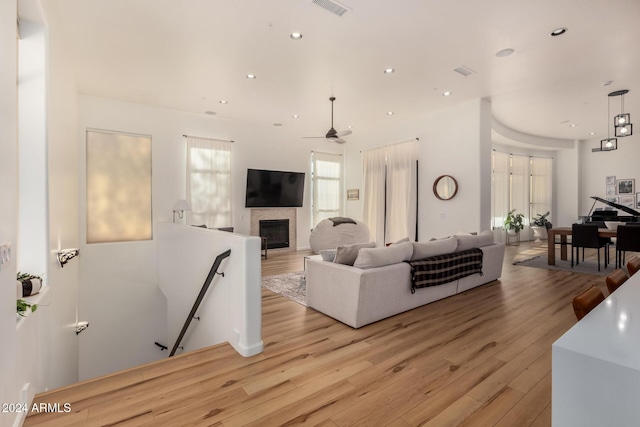 living room featuring light wood-type flooring