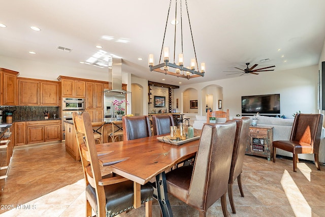 dining room with ceiling fan