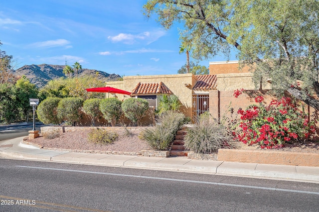 view of front of home featuring a mountain view