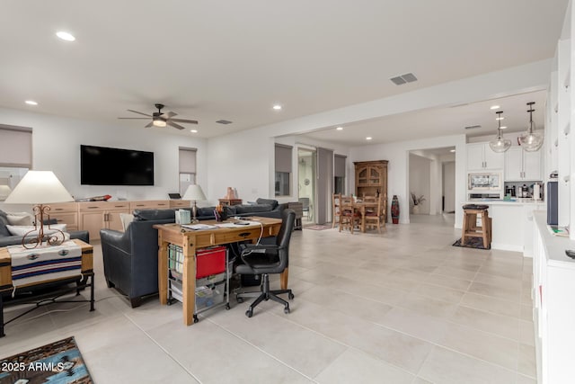 10545 E Texas Ave, Mesa, AZ 85212 - living area with a ceiling fan, light tile patterned floors, and recessed lighting