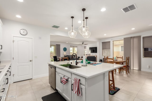 10545 E Texas Ave, Mesa, AZ 85212 - kitchen with a sink, dishwasher, light tile patterned floors, recessed lighting, and a ceiling fan