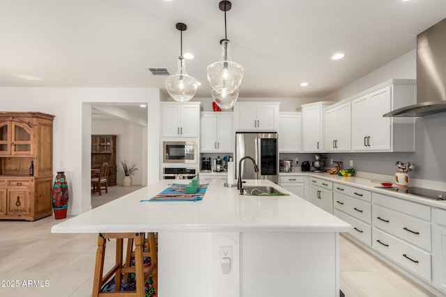10545 E Texas Ave, Mesa, AZ 85212 - kitchen with a sink, stainless steel appliances, wall chimney range hood, light tile patterned flooring, and light countertops