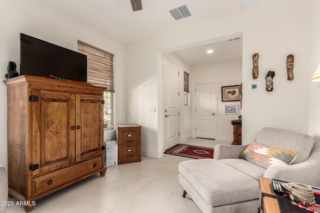 10545 E Texas Ave, Mesa, AZ 85212 - sitting room featuring light tile patterned flooring, a ceiling fan, and recessed lighting