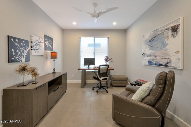 16935 W Sheridan St, Goodyear, AZ 85395 - office area with baseboards, a ceiling fan, and recessed lighting