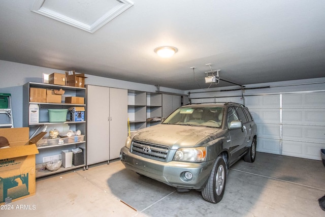 garage with a garage door opener