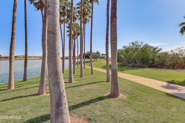 view of yard with a water view