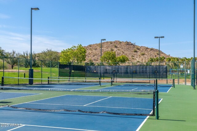 view of sport court featuring a mountain view