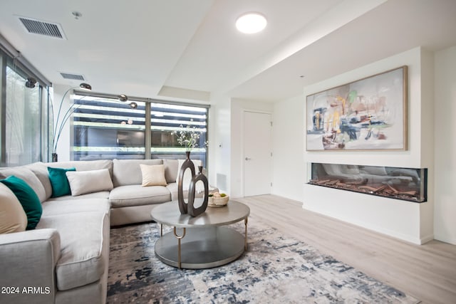 living room with hardwood / wood-style flooring and a healthy amount of sunlight