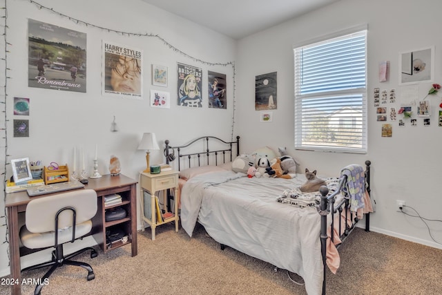 bedroom with carpet floors and baseboards