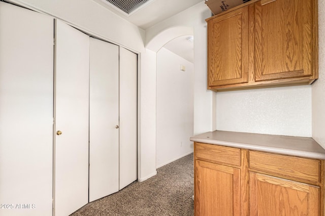 interior space with carpet floors, baseboards, and visible vents