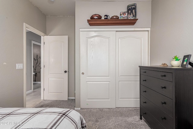 carpeted bedroom featuring a closet