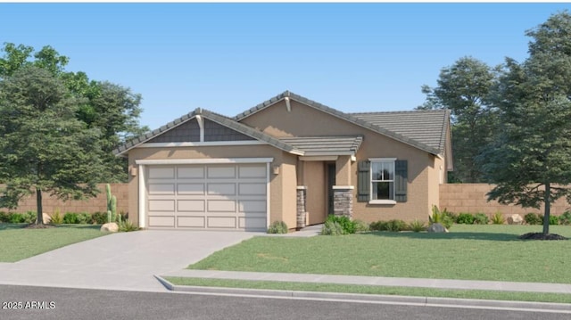 view of front facade featuring a garage and a front yard