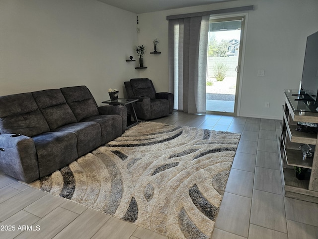 living area featuring wood tiled floor