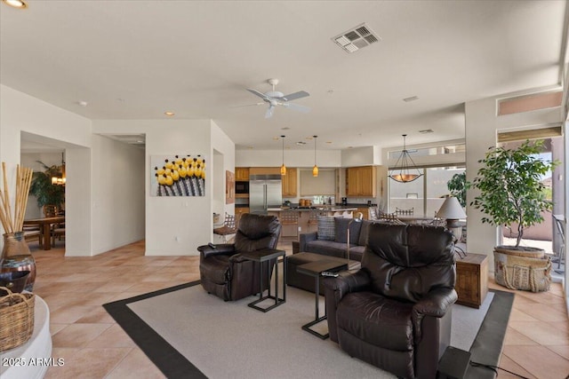 9432 N Longfeather, Fountain Hills, AZ 85268 - living room with light tile patterned floors, a ceiling fan, and recessed lighting