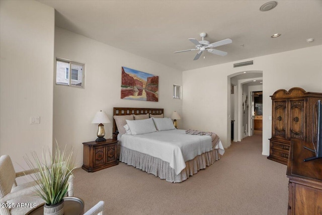 9432 N Longfeather, Fountain Hills, AZ 85268 - carpeted bedroom with arched walkways, ceiling fan, recessed lighting, and baseboards
