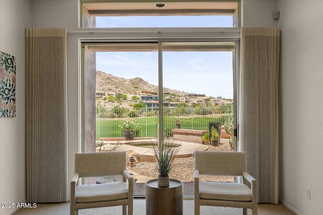 9432 N Longfeather, Fountain Hills, AZ 85268 - sitting room featuring carpet flooring, a mountain view, and baseboards