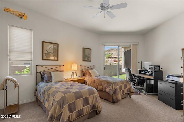 9432 N Longfeather, Fountain Hills, AZ 85268 - bedroom with access to exterior, carpet flooring, a desk, and ceiling fan
