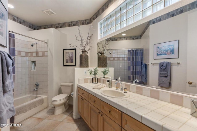 9432 N Longfeather, Fountain Hills, AZ 85268 - bathroom featuring toilet, vanity, tile patterned floors, and shower / bath combination with curtain