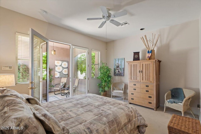 9432 N Longfeather, Fountain Hills, AZ 85268 - bedroom with access to outside, light colored carpet, and ceiling fan