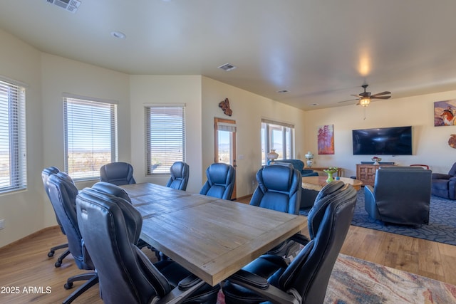 office area featuring light hardwood / wood-style floors and ceiling fan