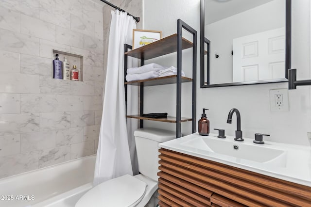 full bathroom with vanity, toilet, and shower / tub combo