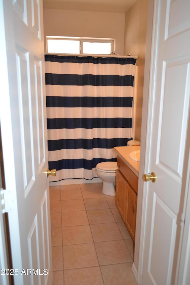 2740 E Walnut Dr, Show Low, AZ 85901 - bathroom featuring tile patterned floors, toilet, vanity, and a shower with shower curtain