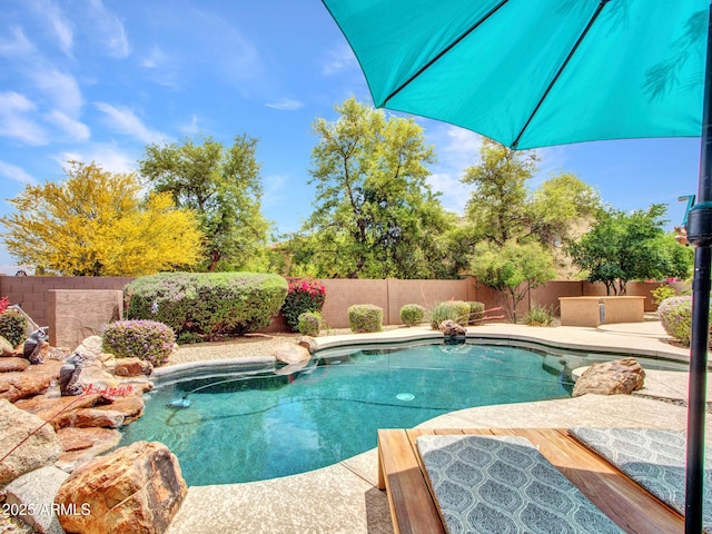 view of pool featuring a fenced in pool and a fenced backyard