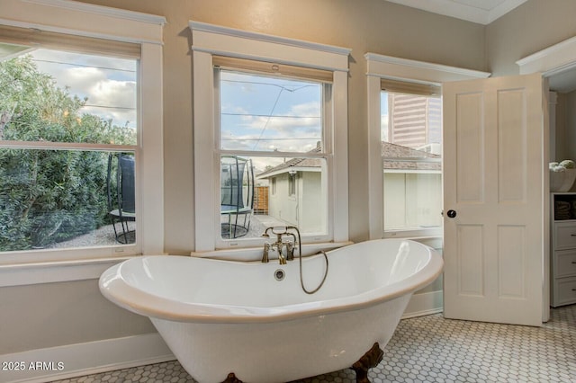 bathroom with a freestanding bath