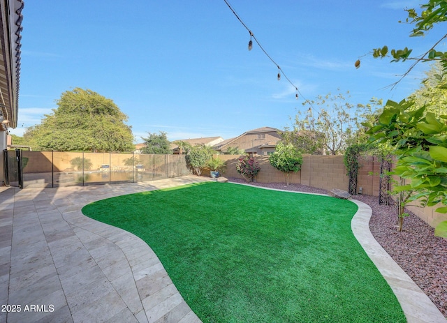 view of yard featuring a patio and a fenced backyard
