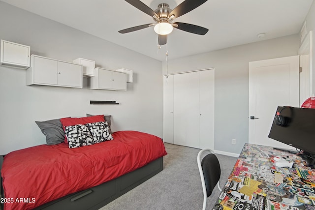 8730 E Montecito Ave, Scottsdale, AZ 85251 - bedroom with a ceiling fan, baseboards, carpet, and a closet