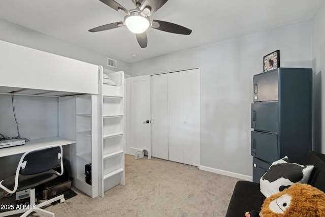 8730 E Montecito Ave, Scottsdale, AZ 85251 - office area with ceiling fan, visible vents, light carpet, and baseboards