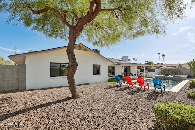 8730 E Montecito Ave, Scottsdale, AZ 85251 - rear view of house featuring fence, a fenced in pool, a patio, and stucco siding