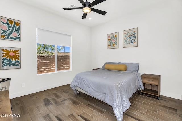20716 E Pummelos Rd, Queen Creek, AZ 85142 - bedroom featuring wood finished floors, recessed lighting, and a ceiling fan