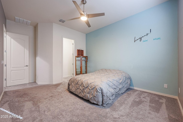 bedroom featuring carpet floors and ceiling fan