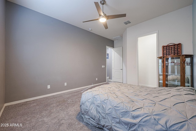 bedroom featuring carpet floors and ceiling fan