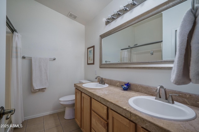full bath featuring a sink, tile patterned flooring, toilet, and visible vents