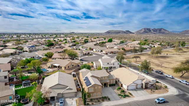 bird's eye view featuring a residential view and a mountain view