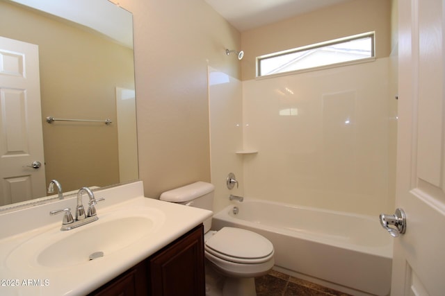 full bathroom with shower / washtub combination, toilet, and vanity