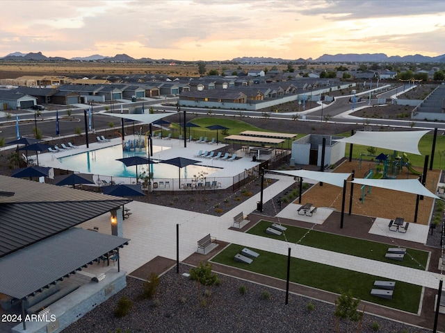 aerial view with a residential view and a mountain view