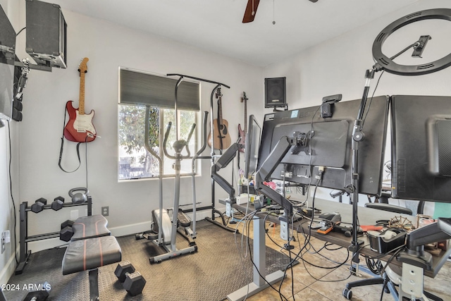 exercise area with ceiling fan