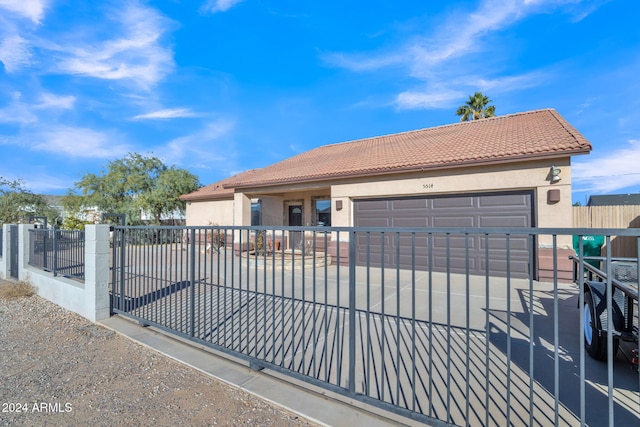 exterior space with a garage