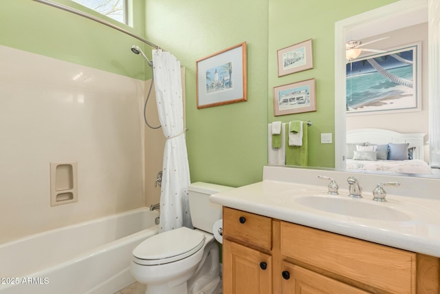 full bath featuring vanity, toilet, and shower / bath combo with shower curtain