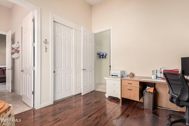 office space featuring dark wood finished floors