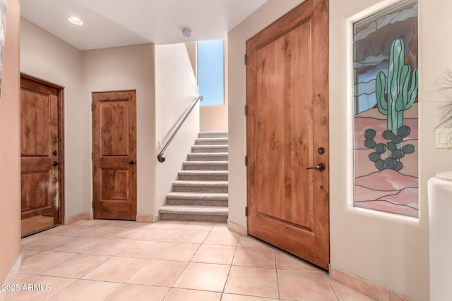 10657 E Cloudview Ave, Gold Canyon, AZ 85118 - entrance foyer featuring baseboards, stairs, and light tile patterned floors