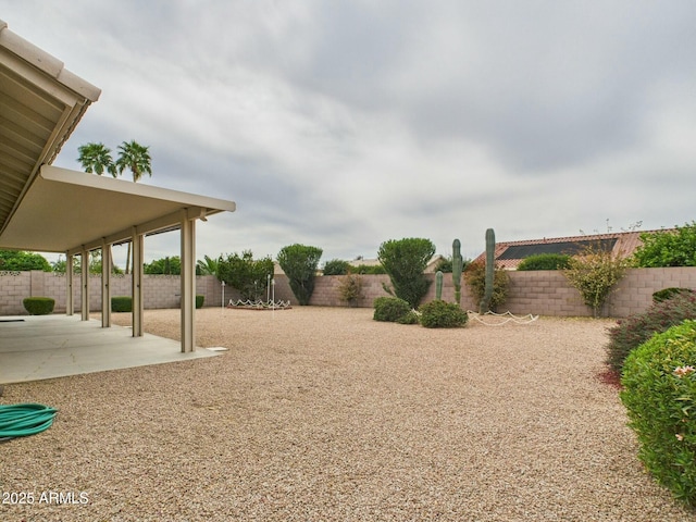 view of yard with a patio area and a fenced backyard