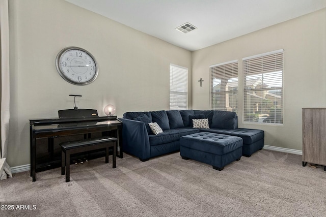 living room with light carpet